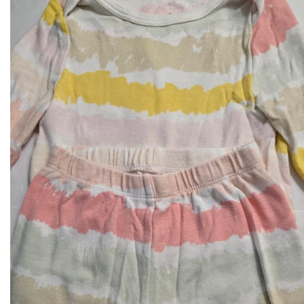 Cloud Island Baby Girls 12M Watercolor Stripe Bodysuit and Pants 2pc Set Cotton